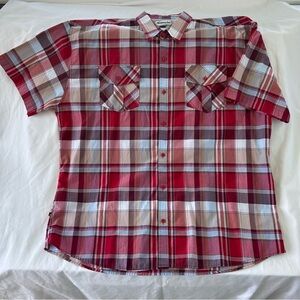 Ablanche Big & Tall 6XL Shirt Mens Button Up Retro Plaid Red Grey Short Sleeves